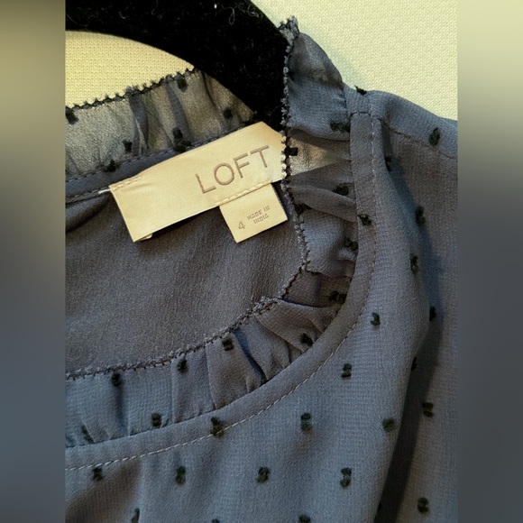 LOFT Black and Blue Swiss Dot Knee Length Dress - Picture 4 of 5